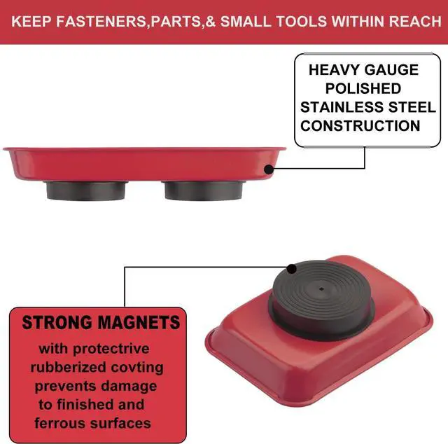 Alt view image 3 of 7 - 8 PCS Magnetic Trays, Magnet Tool Tray, Magnetic Parts Tray, Red | Include 2 PCS 11.4 X10.6Inch & 3 PCS 6 X 2.5 Inch & 3 PCS 3.6 X 2.5 Inch