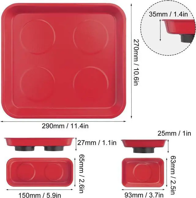 Alt view image 2 of 7 - 8 PCS Magnetic Trays, Magnet Tool Tray, Magnetic Parts Tray, Red | Include 2 PCS 11.4 X10.6Inch & 3 PCS 6 X 2.5 Inch & 3 PCS 3.6 X 2.5 Inch