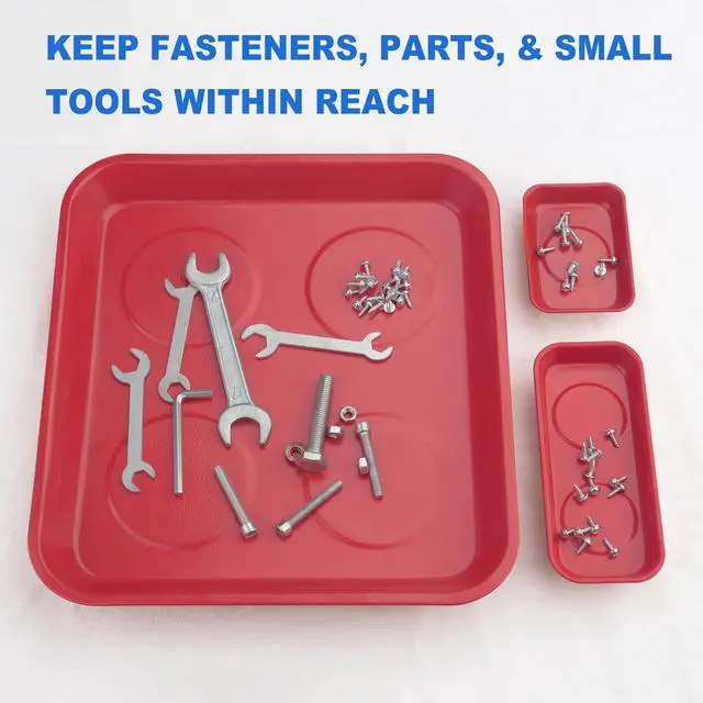 Alt view image 4 of 7 - 8 PCS Magnetic Trays, Magnet Tool Tray, Magnetic Parts Tray, Red | Include 2 PCS 11.4 X10.6Inch & 3 PCS 6 X 2.5 Inch & 3 PCS 3.6 X 2.5 Inch