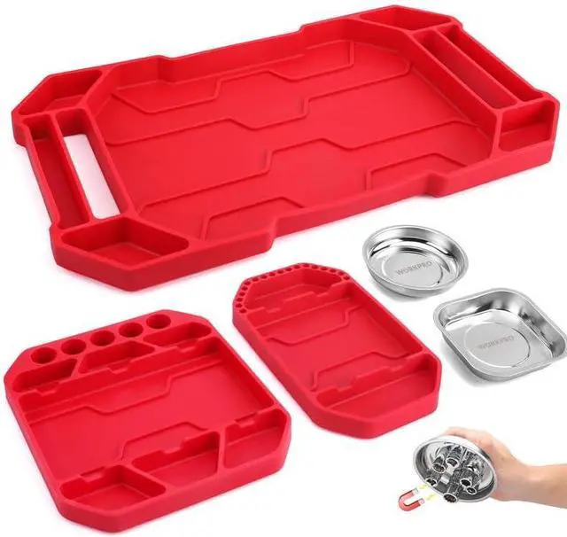 Main image of 5-Piece Tool Organizer, Non-Slip Flexible Tool Tray Set | 3-Piece Silicone Tool Mats, 2-Piece Magnetic Parts Tray, Tool Box Organizer Tray, Only Parts Tray Magnetic
