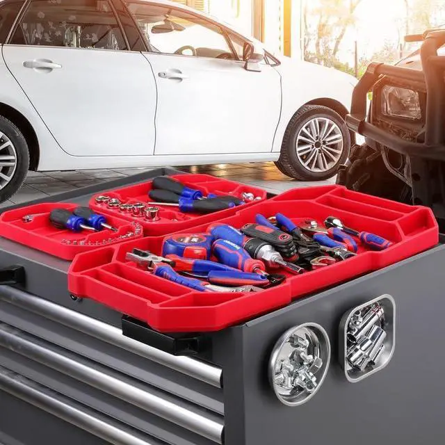 Alt view image 2 of 2 - 5-Piece Tool Organizer, Non-Slip Flexible Tool Tray Set | 3-Piece Silicone Tool Mats, 2-Piece Magnetic Parts Tray, Tool Box Organizer Tray, Only Parts Tray Magnetic