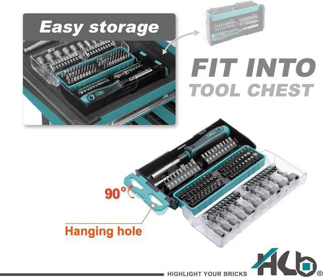 Alt view image 4 of 7 - 112-Piece Magnetic Nut Driver & Bit Set KKM002-U, Phillips Pozi Slotted Hex Star Square Spline Tri-Wing Torq Clutch Bits, Magnetic Holder, Socket Adapter, Screwdriver Handle, Case, Made in Taiwan