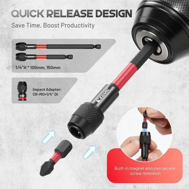 Alt view image 2 of 7 - Impact Socket Adapter Set, 14PCS with Swivel and Angle Attachments | 1/4", 3/8", 1/2" Square Drive Adapters, Magnetic Bit Holder, Quick-Release Extension, Swivel Joints, Right Angle Driver