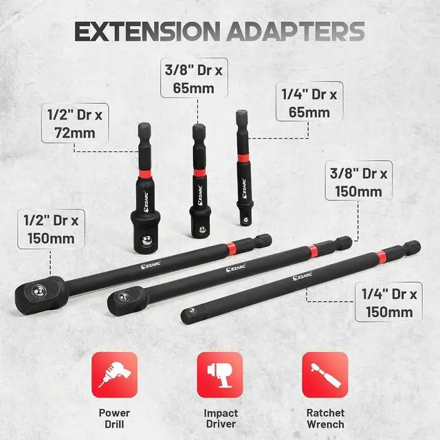 Alt view image 4 of 7 - Impact Socket Adapter Set, 14PCS with Swivel and Angle Attachments | 1/4", 3/8", 1/2" Square Drive Adapters, Magnetic Bit Holder, Quick-Release Extension, Swivel Joints, Right Angle Driver