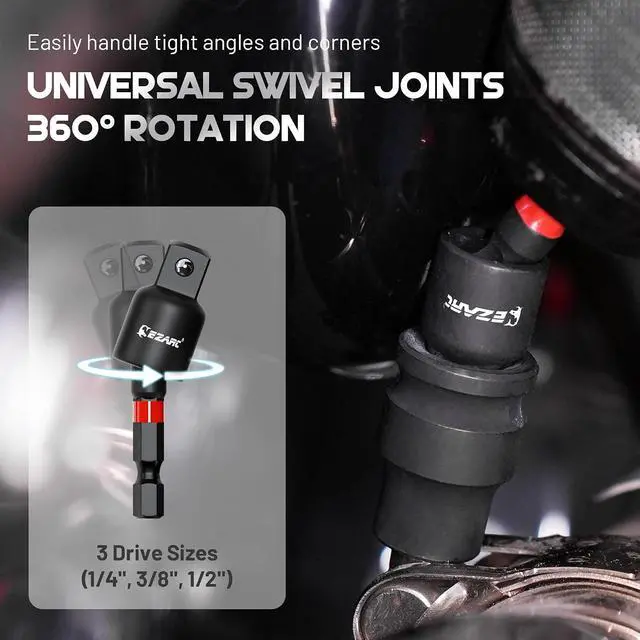 Alt view image 5 of 7 - Impact Socket Adapter Set, 14PCS with Swivel and Angle Attachments | 1/4", 3/8", 1/2" Square Drive Adapters, Magnetic Bit Holder, Quick-Release Extension, Swivel Joints, Right Angle Driver