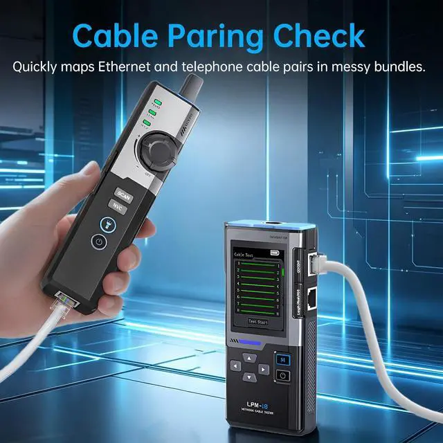 Alt view image 4 of 7 - LPM-10A Ethernet Tester,Wire Tracer Kit,for CAT5 CAT5e CAT6 RJ11 RJ45 | Network Cable Tester Kit ,PoE/NCV/Length Test,Full Color Display,Rechargeable with Flashlight for Network Installation Repair