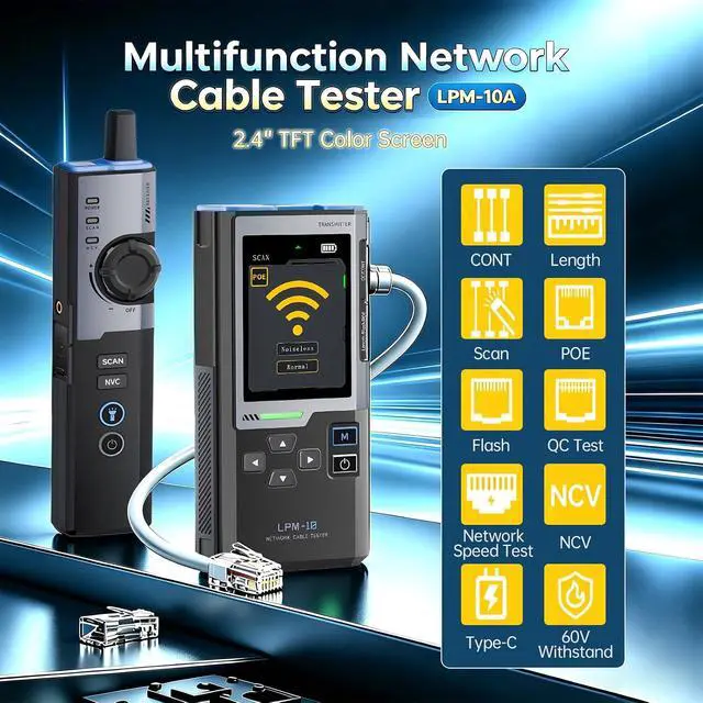 Alt view image 6 of 7 - LPM-10A Ethernet Tester,Wire Tracer Kit,for CAT5 CAT5e CAT6 RJ11 RJ45 | Network Cable Tester Kit ,PoE/NCV/Length Test,Full Color Display,Rechargeable with Flashlight for Network Installation Repair