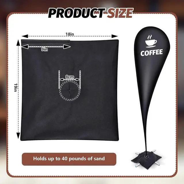 Alt view image 3 of 7 - Sandbag Feather Flag Sand Weights Black Bag for Umbrella Base,6 Pcs,Square