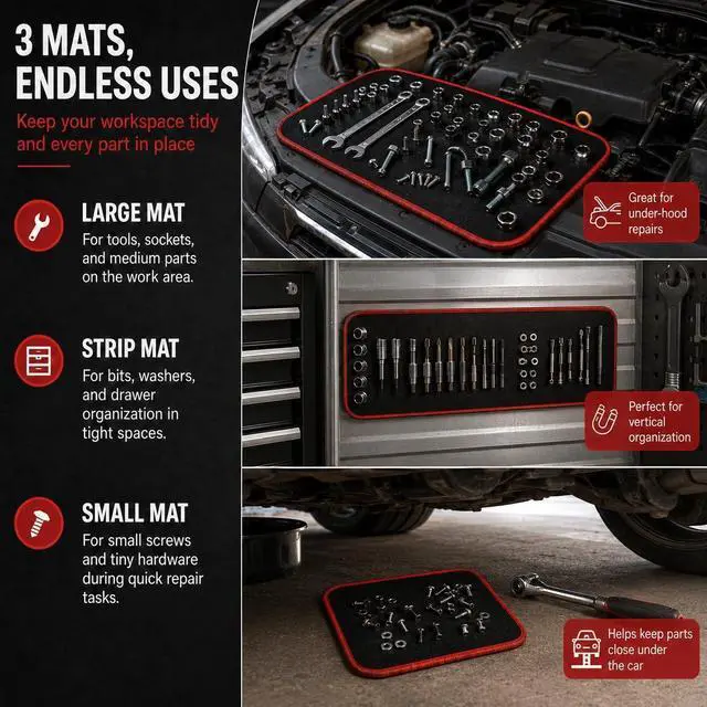 Alt view image 3 of 7 - Magnetic Tool Mat Holder Set Tools Pad Tray Parts Flexible Bolt Pickup Screw Automotive Telescoping Gun Cleaning for Mechanics Magnet Organizer Mats Garage Under Car(4pc)