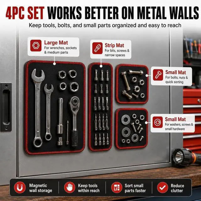 Alt view image 4 of 7 - Magnetic Tool Mat Holder Set Tools Pad Tray Parts Flexible Bolt Pickup Screw Automotive Telescoping Gun Cleaning for Mechanics Magnet Organizer Mats Garage Under Car(4pc)