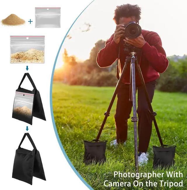 Alt view image 5 of 7 - Photography Sand Bags Heavy Duty Weight Bags with Metal Hooks, Stabilize Tripods for Wedding Outdoor, Photography Video Studio Boom Mics Furniture Against Wind