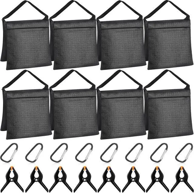 Main image of 12 Sets Sandbag Weight Bag with Zipper, Heavy Duty Black Sand Bags for Canopy Tent Legs Photography Backdrop Stand with Spring Clamps and Hooks Outdoor Decorations