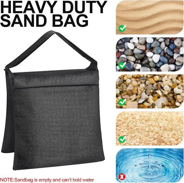 Alt view image 5 of 7 - 12 Sets Sandbag Weight Bag with Zipper, Heavy Duty Black Sand Bags for Canopy Tent Legs Photography Backdrop Stand with Spring Clamps and Hooks Outdoor Decorations