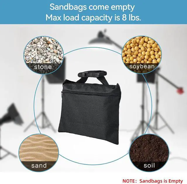 Alt view image 2 of 7 - Sandbags 8 Packs, Sandbag Weights for Backdrop Stand Sandbags, SandBag for Weight, Weight Bags with Zipper and Buckle Straps for Support Heavy Duty Light Stand