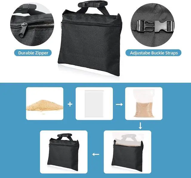 Alt view image 4 of 7 - Sandbags 8 Packs, Sandbag Weights for Backdrop Stand Sandbags, SandBag for Weight, Weight Bags with Zipper and Buckle Straps for Support Heavy Duty Light Stand