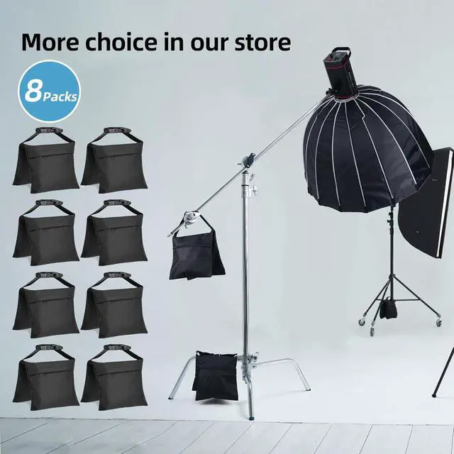Alt view image 2 of 7 - 8 Packs Sandbags, Heavy Duty Sand Bags with 16 PE Bags, Sand Bags with Buckle Straps for Support Light Stand, C Stand, Light Stand with Caster, More 2/4/6/8 Packs Sandbag to Choose.