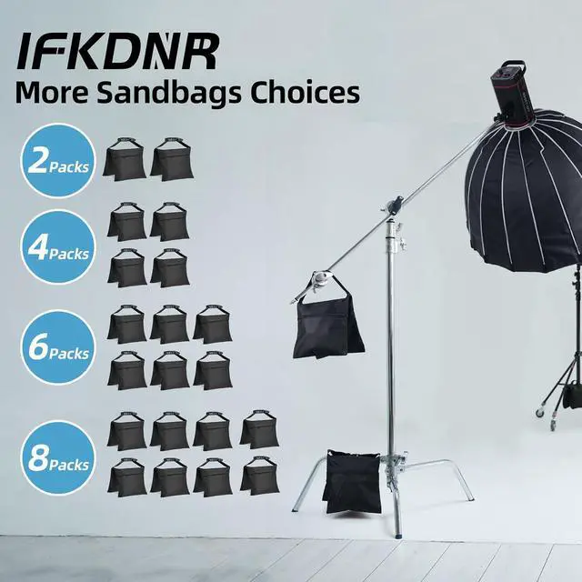 Alt view image 3 of 7 - 8 Packs Sandbags, Heavy Duty Sand Bags with 16 PE Bags, Sand Bags with Buckle Straps for Support Light Stand, C Stand, Light Stand with Caster, More 2/4/6/8 Packs Sandbag to Choose.