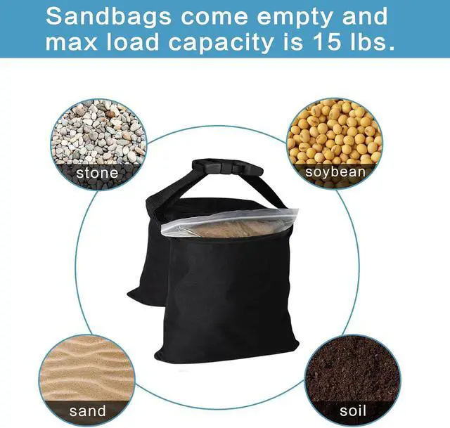 Alt view image 5 of 7 - 8 Packs Sandbags, Heavy Duty Sand Bags with 16 PE Bags, Sand Bags with Buckle Straps for Support Light Stand, C Stand, Light Stand with Caster, More 2/4/6/8 Packs Sandbag to Choose.