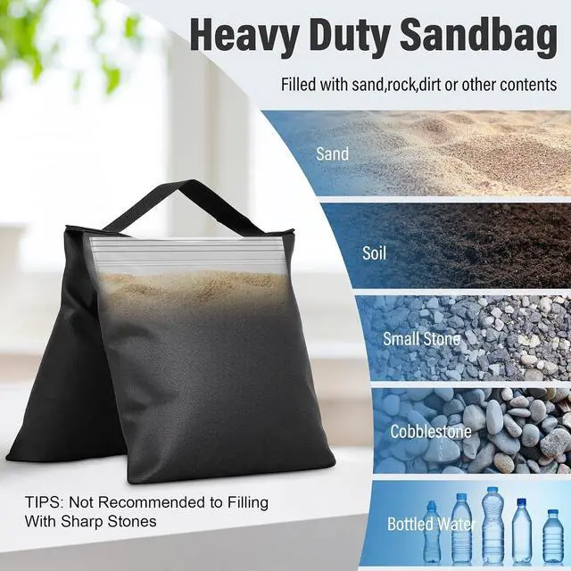 Alt view image 3 of 7 - 8 Pack Sand Bags Weight Bags, Heavy Duty Sandbags for Patio, Tripod | Sandbags Weights for Backdrop Stand, Tripod, Canopy, Umbrella Base, Chair Ideal for Photo Studio, Patio & Outdoor Events
