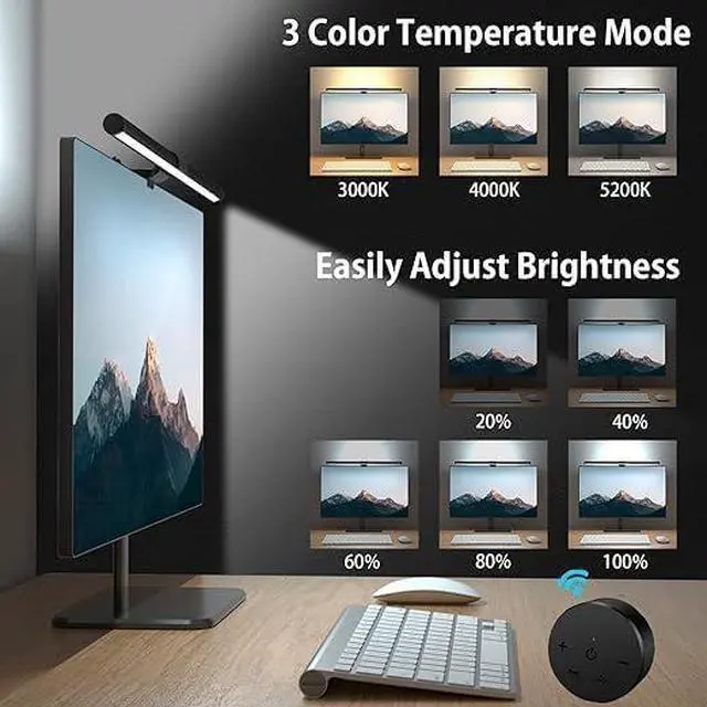 Alt view image 2 of 7 - 7.5W 20.1" Computer Monitor Light Bar with Remote Control Backlight, Eye-Care CRI98 Stepless Dimming Brightness and Color Temperature, No Screen Glare Computer Monitor Lamp for Office Gaming