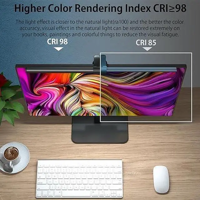 Alt view image 3 of 7 - 7.5W 20.1" Computer Monitor Light Bar with Remote Control Backlight, Eye-Care CRI98 Stepless Dimming Brightness and Color Temperature, No Screen Glare Computer Monitor Lamp for Office Gaming
