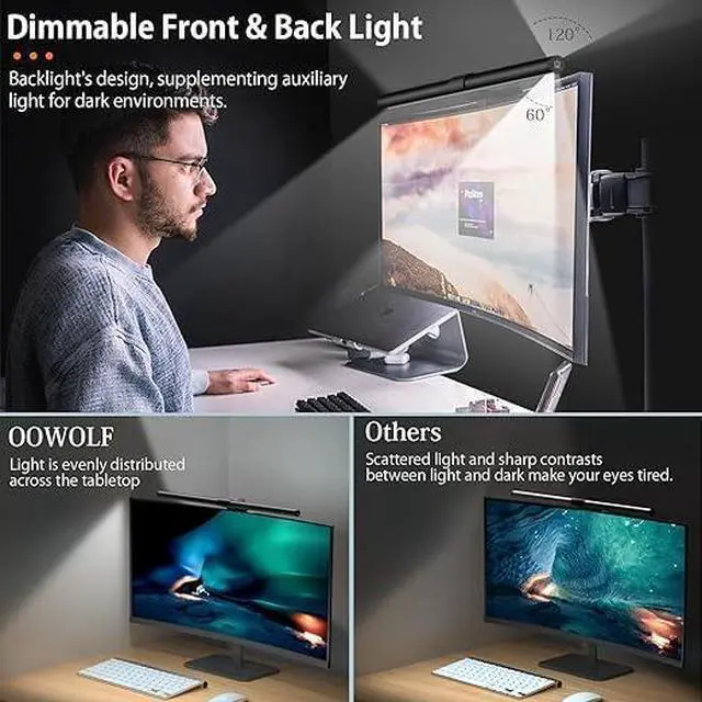 Alt view image 5 of 7 - 7.5W 20.1" Computer Monitor Light Bar with Remote Control Backlight, Eye-Care CRI98 Stepless Dimming Brightness and Color Temperature, No Screen Glare Computer Monitor Lamp for Office Gaming