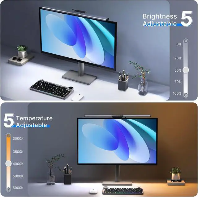 Alt view image 3 of 7 - Monitor Light Bar with Backlight, Gaming & Home Office Monitor Lamp | CRI95+, No Screen Glare Eye Care Light, 1200lm, Touch & Gesture Control, Stepless Dimming for Flat & Curved Monitors