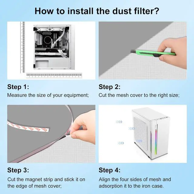 Alt view image 3 of 6 - 500x500mm DIY PVC Magnetic Dustproof Filter Cover for PC Case,2-Pack White 19.68inch Customizable PVC Mesh Dust Filter 1mm Mesh 3M Magnetic Strip for Superior Airflow In Cases Speakers Game Consoles