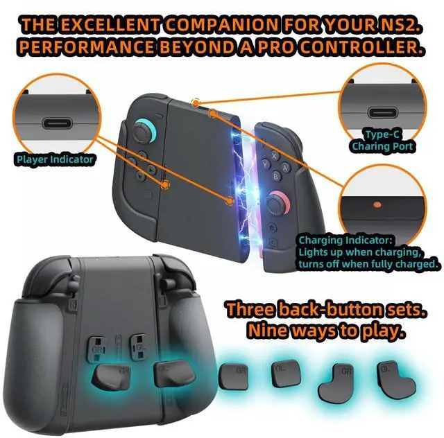 Alt view image 2 of 7 - NexGrip 3 Set GL/GR Back Buttons, Charing Stand and Grip for Switch 2 Joycons, Holder Compatible with Joy Con 2 Controller, Grips Compatible with Joycon 2, Switch 2 Accessories - Black