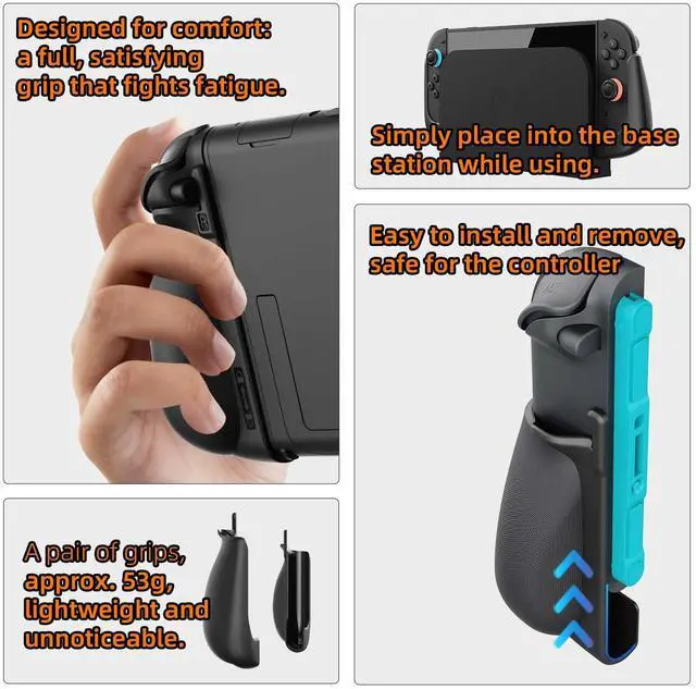 Alt view image 5 of 7 - NexGrip 3 Set GL/GR Back Buttons, Charing Stand and Grip for Switch 2 Joycons, Holder Compatible with Joy Con 2 Controller, Grips Compatible with Joycon 2, Switch 2 Accessories - Black