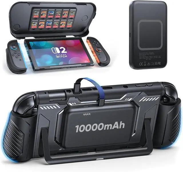 Main image of Switch 2 Protective Case with Front Cover & Detachable Power Bank | PD 20W Power Bank, Dockable Case with Grip Cover for Switch 2, Front Cover with 12 Game Card Slots
