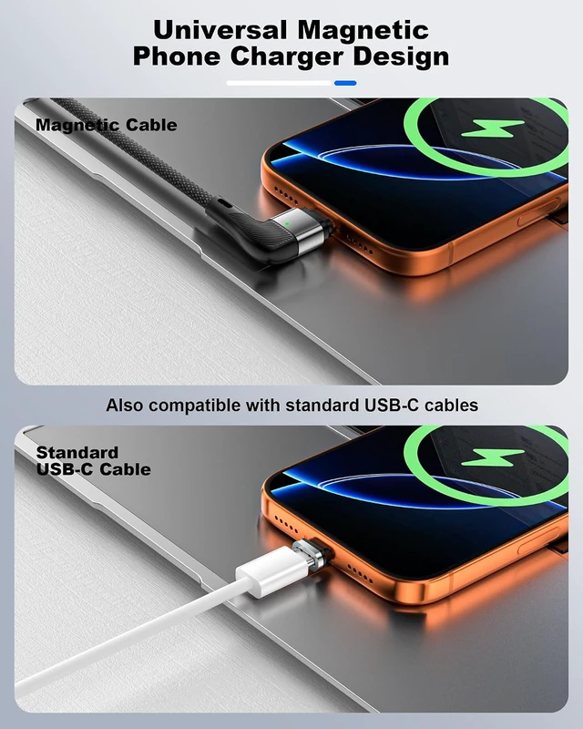 Alt view image 2 of 7 - 240W USB-C Magnetic Cable, 3-Pack 4/6.6/6.6FT, 90-Degree Fast Charger