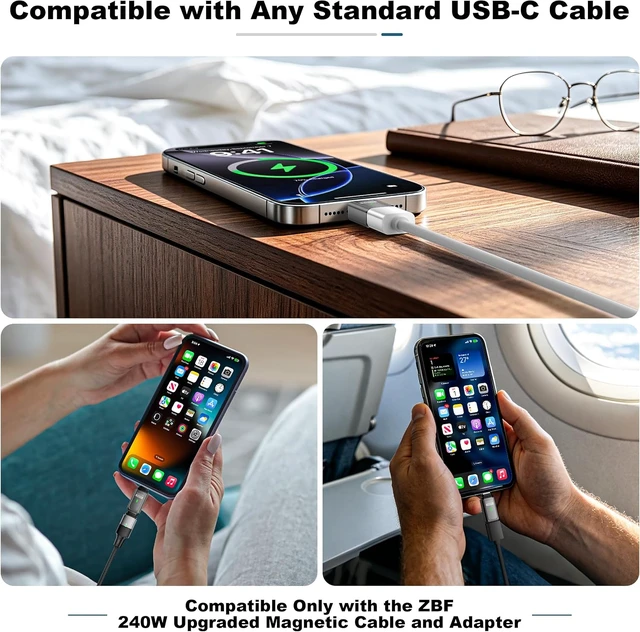 Alt view image 3 of 7 - 240W USB4.0 Magnetic USB-C Adapter 40Gbps, Fits Any Cable