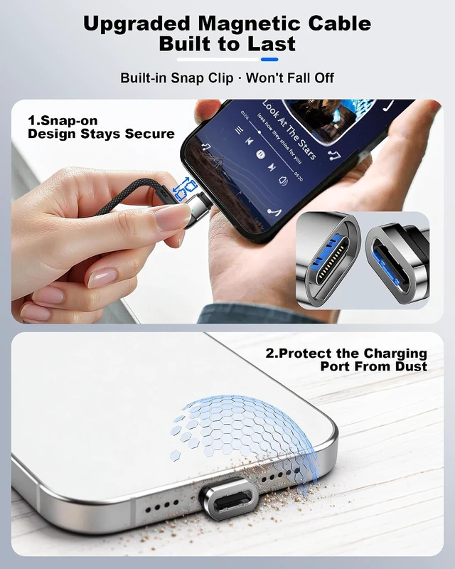 Alt view image 4 of 7 - 240W USB-C Magnetic Cable, 3-Pack 4/6.6/6.6FT, 90-Degree Fast Charger