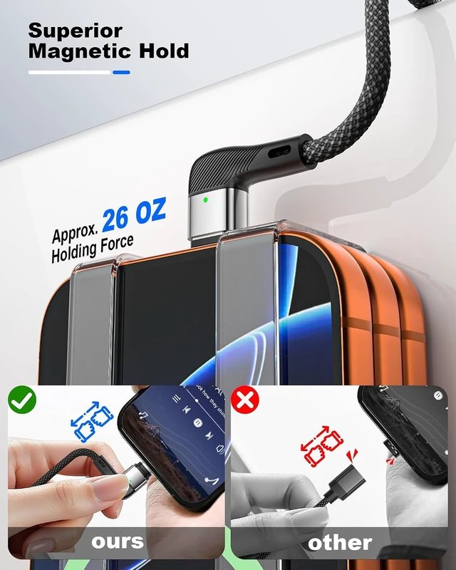 Alt view image 7 of 7 - 240W USB-C Magnetic Cable, 3-Pack 4/6.6/6.6FT, 90-Degree Fast Charger