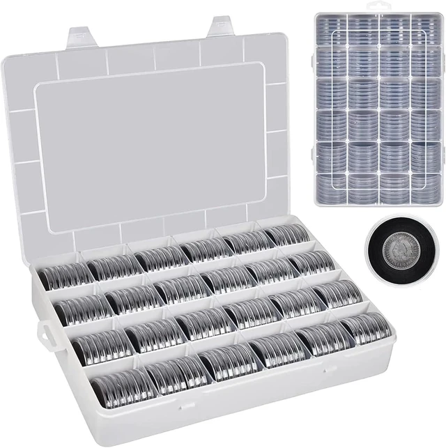 Main image of 168-Pcs 46mm Coin Capsules Case with Foam Black Gasket, 8 Sizes