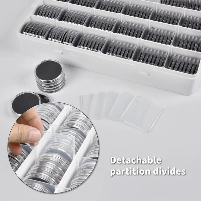 Alt view image 3 of 7 - 168-Pcs 46mm Coin Capsules Case with Foam Black Gasket, 8 Sizes