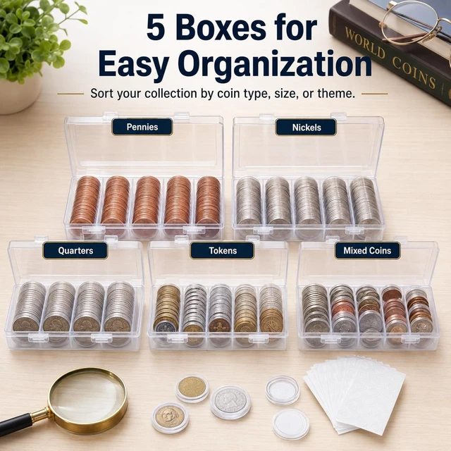 Alt view image 6 of 7 - 500 PCS 30mm Clear Coin Capsule Holders with Foam Gaskets & 5 Storage Boxes Coin Collection Supplies for 17/20/25/27/30mm Coins