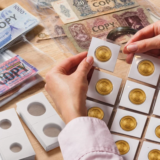 Alt view image 2 of 6 - 300 Self-Adhesive Cardboard Coin Holders, 2" x 2", Assorted Sizes Coin Flips Collection Supplies for Collectors (6 Size)