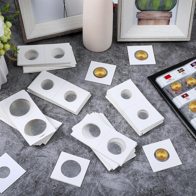 Alt view image 6 of 6 - 300 Self-Adhesive Cardboard Coin Holders, 2" x 2", Assorted Sizes Coin Flips Collection Supplies for Collectors (6 Size)