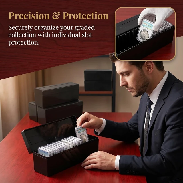 Alt view image 5 of 7 - 6-Pack Coin Slab Storage Box 20-Slotted Plastic Holder Organizer Case for Graded Coins, Coin Collectors Supplies