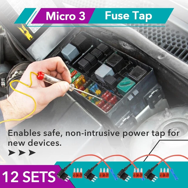 Alt view image 2 of 7 - 12 Pcs Micro 3 Add-A-Circuit Fuse Tap 12V Power Adapter