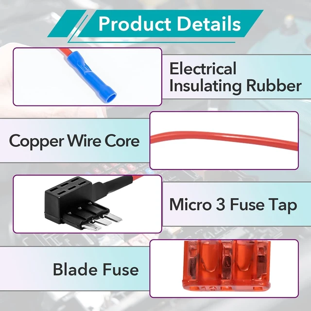 Alt view image 4 of 7 - 12 Pcs Micro 3 Add-A-Circuit Fuse Tap 12V Power Adapter