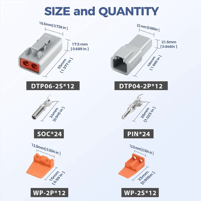 Alt view image 2 of 7 - 96 PCS Deutsch DTP Connector Kit, 2-Pin Connectors, 12 Sets