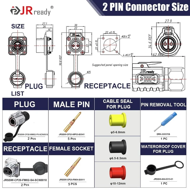 Alt view image 4 of 7 - 2-Pin Circular Aviation Connector with Screw Lock Flange Socket