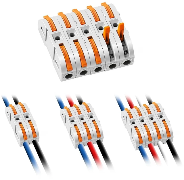 Main image of 200PCS Lever Wire Connectors Mini Push-in Quick Connectors, 1-in-1-Out Compact Butt Splice Inline Terminals, 24-12 AWG