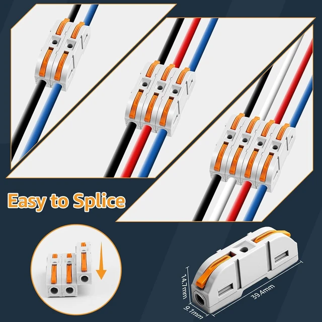 Alt view image 3 of 7 - 200PCS Lever Wire Connectors Mini Push-in Quick Connectors, 1-in-1-Out Compact Butt Splice Inline Terminals, 24-12 AWG