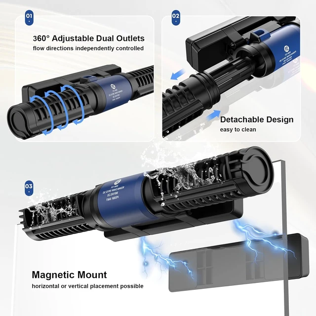 Alt view image 5 of 7 - 24V DC Gyre Aquarium Wave Maker with LCD Controller & Magnetic Mount Quiet Adjustable Cross Flow for Saltwater & Freshwater Tanks (S)