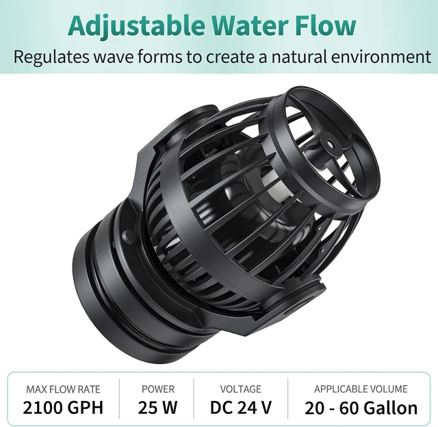 Alt view image 2 of 7 - 2100 GPH Adjustable Aquarium Wave Maker for 60-120 Gallon Tanks Circulation Pump with Controller & Magnet Mount for Marine/Freshwater Aquarium & Pond