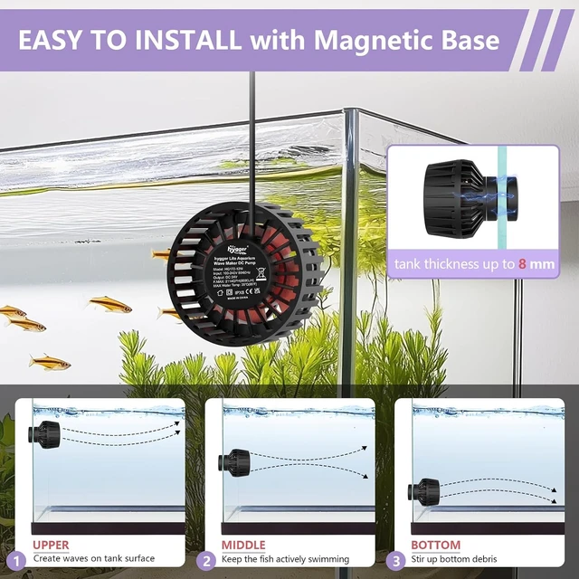 Alt view image 3 of 6 - Lite Adjustable Wave Maker for 50-120 Gallon Aquariums DC Circulation Pump with Magnetic Base, Up to 2114 GPH, for Coral Reef & Freshwater Tanks